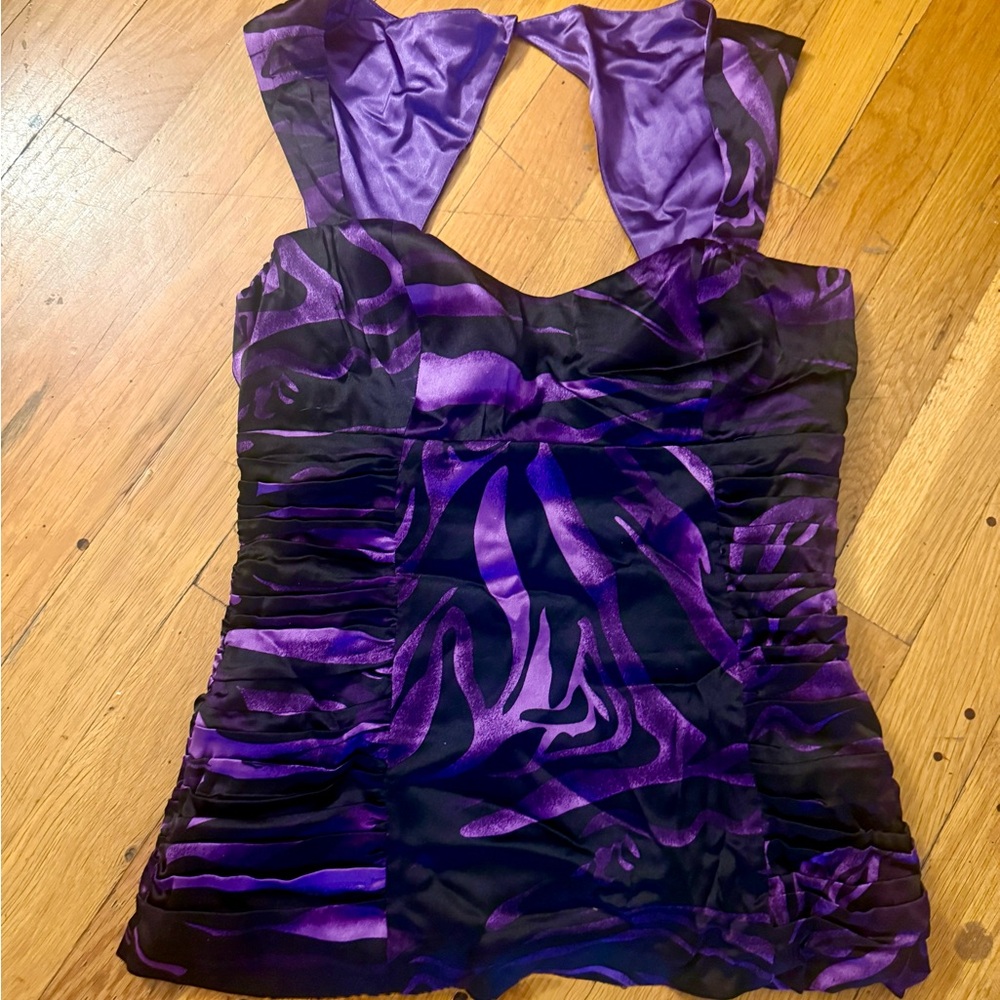 Arden B Purple and Black Satin Halter Top